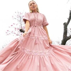 Ivy City Co Warm Pink Aurora Dress, floral embroidery, size XS